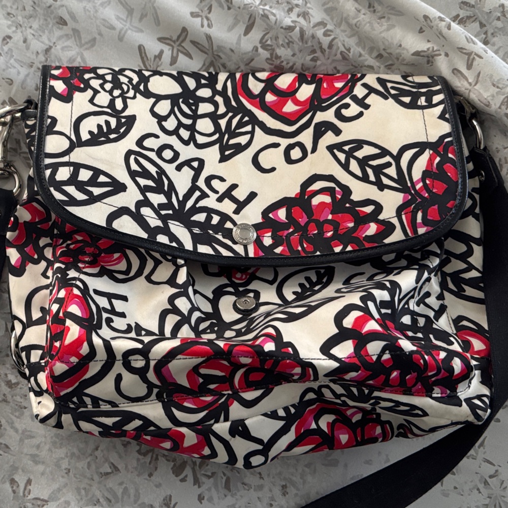 Coach Floral Crossbody Bag - Red, Black, and White